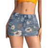 imageSHENHE Womens Low Rise Denim Mini Skirt Sexy Bodycon Jean Skirt with PocketsBlue and Flower