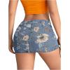 imageSHENHE Womens Low Rise Denim Mini Skirt Sexy Bodycon Jean Skirt with PocketsBlue and Flower