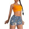 imageSHENHE Womens Low Rise Denim Mini Skirt Sexy Bodycon Jean Skirt with PocketsBlue and Flower
