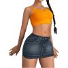 imageSHENHE Womens Low Rise Denim Mini Skirt Sexy Bodycon Jean Skirt with PocketsDark Wash