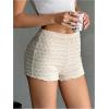 imageSHENHE Womens Mini Shorts Casual Textured Straight Leg Knit Low Elastic Waist Bodycon ShortsBeige