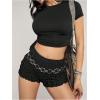 imageSHENHE Womens Mini Shorts Casual Textured Straight Leg Knit Low Elastic Waist Bodycon ShortsBlack