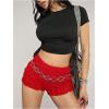 imageSHENHE Womens Mini Shorts Casual Textured Straight Leg Knit Low Elastic Waist Bodycon ShortsRed
