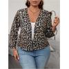 imageSHENHE Womens Plus Size Open Front Leopard Print Jacket Lightweight Dressy Jacket OutwearBlack Brown
