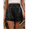 imageSHENHE Womens Shiny Wide Leg Shorts Elastic Waist Tie Front Summer Paperbag ShortsBlack