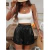 imageSHENHE Womens Shiny Wide Leg Shorts Elastic Waist Tie Front Summer Paperbag ShortsBlack