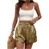 imageSHENHE Womens Shiny Wide Leg Shorts Elastic Waist Tie Front Summer Paperbag ShortsDark Gold