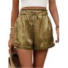 imageSHENHE Womens Shiny Wide Leg Shorts Elastic Waist Tie Front Summer Paperbag ShortsDark Gold