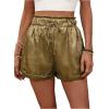 imageSHENHE Womens Shiny Wide Leg Shorts Elastic Waist Tie Front Summer Paperbag ShortsDark Gold