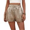 imageSHENHE Womens Shiny Wide Leg Shorts Elastic Waist Tie Front Summer Paperbag ShortsGold
