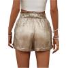 imageSHENHE Womens Shiny Wide Leg Shorts Elastic Waist Tie Front Summer Paperbag ShortsGold