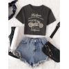 imageSHENHE Womens Short Sleeve Crewneck Crop Tops Motorcycle Letter Graphic Tee T ShirtsDark Grey