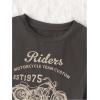 imageSHENHE Womens Short Sleeve Crewneck Crop Tops Motorcycle Letter Graphic Tee T ShirtsDark Grey