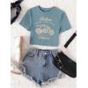 imageSHENHE Womens Short Sleeve Crewneck Crop Tops Motorcycle Letter Graphic Tee T ShirtsDusty Blue
