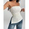 imageSHENHE Womens Strapless Ruched Tube Top Asymmetrical Side Slit Hem Fitted Bandeau Tank TopApricot