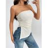 imageSHENHE Womens Strapless Ruched Tube Top Asymmetrical Side Slit Hem Fitted Bandeau Tank TopApricot