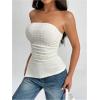 imageSHENHE Womens Strapless Ruched Tube Top Asymmetrical Side Slit Hem Fitted Bandeau Tank TopApricot