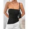 imageSHENHE Womens Strapless Ruched Tube Top Asymmetrical Side Slit Hem Fitted Bandeau Tank TopBlack