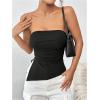 imageSHENHE Womens Strapless Ruched Tube Top Asymmetrical Side Slit Hem Fitted Bandeau Tank TopBlack