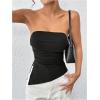 imageSHENHE Womens Strapless Ruched Tube Top Asymmetrical Side Slit Hem Fitted Bandeau Tank TopBlack