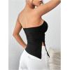 imageSHENHE Womens Strapless Ruched Tube Top Asymmetrical Side Slit Hem Fitted Bandeau Tank TopBlack