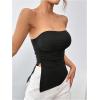 imageSHENHE Womens Strapless Ruched Tube Top Asymmetrical Side Slit Hem Fitted Bandeau Tank TopBlack