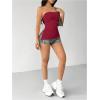 imageSHENHE Womens Strapless Ruched Tube Top Asymmetrical Side Slit Hem Fitted Bandeau Tank TopBurgundy