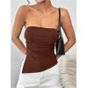imageSHENHE Womens Strapless Ruched Tube Top Asymmetrical Side Slit Hem Fitted Bandeau Tank TopCoffee Brown