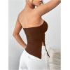 imageSHENHE Womens Strapless Ruched Tube Top Asymmetrical Side Slit Hem Fitted Bandeau Tank TopCoffee Brown