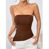imageSHENHE Womens Strapless Ruched Tube Top Asymmetrical Side Slit Hem Fitted Bandeau Tank TopCoffee Brown