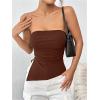 imageSHENHE Womens Strapless Ruched Tube Top Asymmetrical Side Slit Hem Fitted Bandeau Tank TopCoffee Brown
