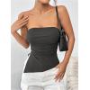 imageSHENHE Womens Strapless Ruched Tube Top Asymmetrical Side Slit Hem Fitted Bandeau Tank TopDark Grey