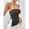 imageSHENHE Womens Strapless Ruched Tube Top Asymmetrical Side Slit Hem Fitted Bandeau Tank TopDark Grey