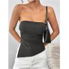 imageSHENHE Womens Strapless Ruched Tube Top Asymmetrical Side Slit Hem Fitted Bandeau Tank TopDark Grey