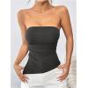 imageSHENHE Womens Strapless Ruched Tube Top Asymmetrical Side Slit Hem Fitted Bandeau Tank TopDark Grey
