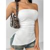 imageSHENHE Womens Strapless Ruched Tube Top Asymmetrical Side Slit Hem Fitted Bandeau Tank TopWhite