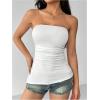 imageSHENHE Womens Strapless Ruched Tube Top Asymmetrical Side Slit Hem Fitted Bandeau Tank TopWhite