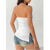 imageSHENHE Womens Strapless Ruched Tube Top Asymmetrical Side Slit Hem Fitted Bandeau Tank TopWhite