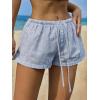 imageSHENHE Womens Striped Low Rise Shorts Drawstring Tie Button Front Summer Casual Mini ShortsBlue