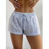 imageSHENHE Womens Striped Low Rise Shorts Drawstring Tie Button Front Summer Casual Mini ShortsBlue