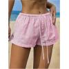imageSHENHE Womens Striped Low Rise Shorts Drawstring Tie Button Front Summer Casual Mini ShortsPink