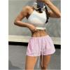 imageSHENHE Womens Striped Low Rise Shorts Drawstring Tie Button Front Summer Casual Mini ShortsPink