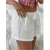 imageSHENHE Womens Striped Low Rise Shorts Drawstring Tie Button Front Summer Casual Mini ShortsPlain White