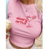 imageSHENHE Womens Summer Graphic Crop Tee Crew Neck Short Sleeve Funny Fitted T Shirt TopPink Drinks Print