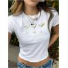 imageSHENHE Womens Summer Graphic Crop Tee Crew Neck Short Sleeve Funny Fitted T Shirt TopWhite Drinks Print