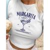 imageSHENHE Womens Summer Graphic Crop Tee Crew Neck Short Sleeve Funny Fitted T Shirt TopWhite Margarita Print