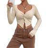 imageSHENHE Womens Twist Front Split Sweetheart Neck Asymmetrical Top Long Sleeve Sexy Crop TeeApricot