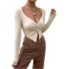 imageSHENHE Womens Twist Front Split Sweetheart Neck Asymmetrical Top Long Sleeve Sexy Crop TeeApricot