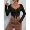 imageSHENHE Womens Twist Front Split Sweetheart Neck Asymmetrical Top Long Sleeve Sexy Crop TeeBlack