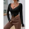 imageSHENHE Womens Twist Front Split Sweetheart Neck Asymmetrical Top Long Sleeve Sexy Crop TeeBlack